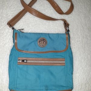 Blue and Tan Crossbody Purse